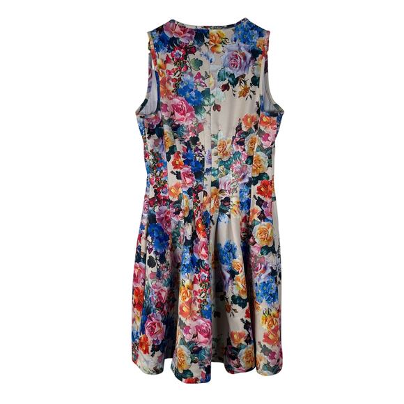 Betsey Johnson Dress Womens 8 Colorful Floral Scuba Career Midi Wedding A-Line - Picture 3 of 12